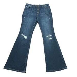 True Craft Distressed Blue Flare Jeans Dark Wash Womens size 10 Button Fly